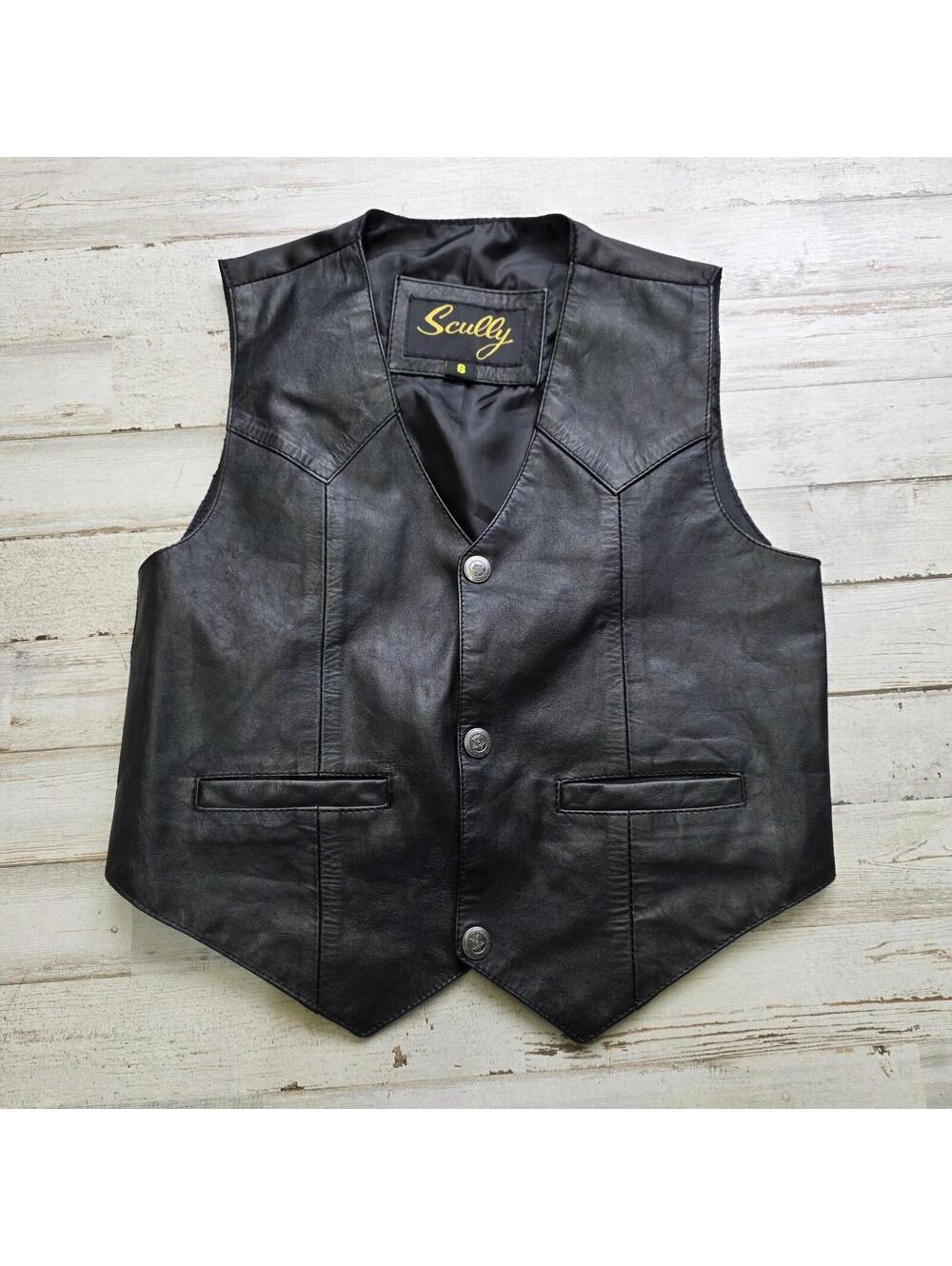 Vintage Scully Soft Black Leather  Vest Youth Small Cowboy Rodeo Western